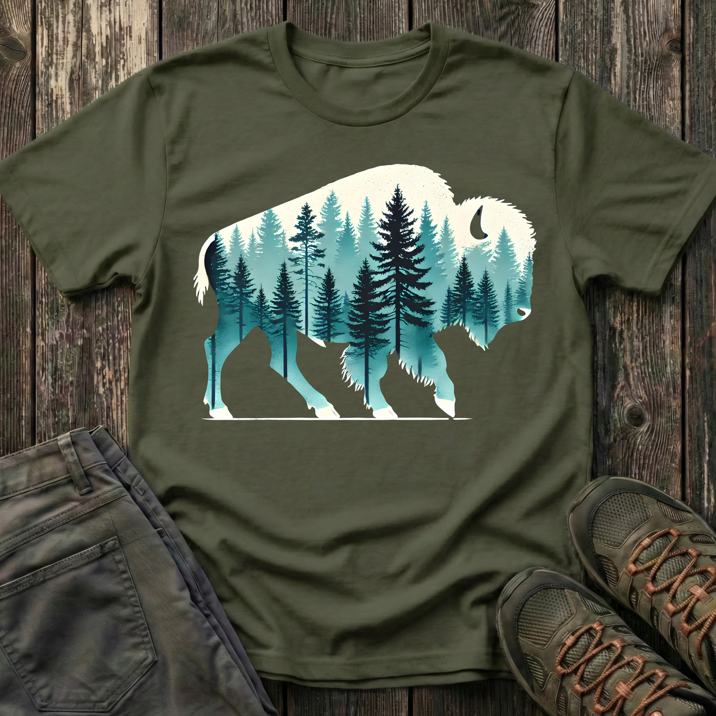 Snowbound Bison Landscape T-shirt