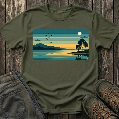 Retro Blue Sunset Over Lake T-shirt