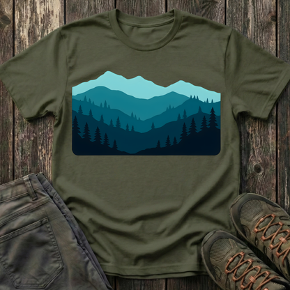 Layered Teal Mountain Landscape T-shirt