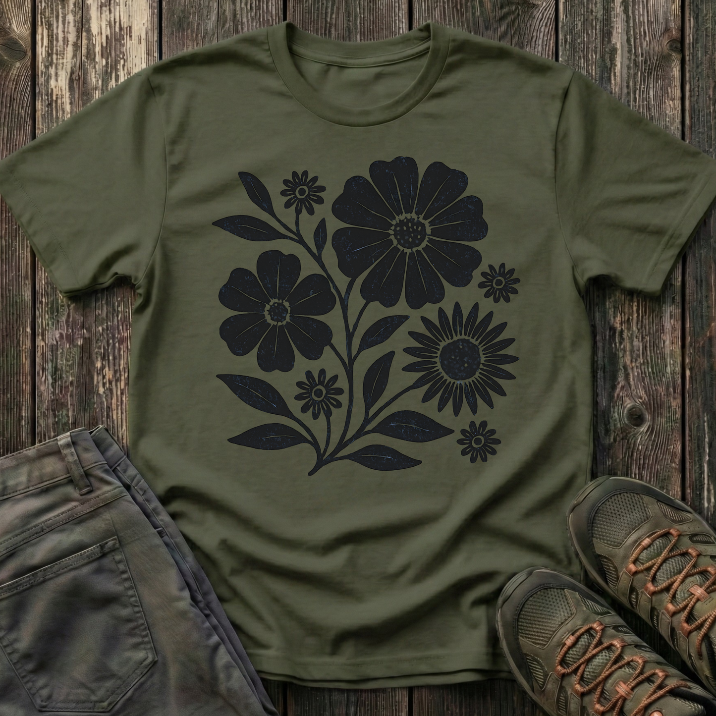 Botanical Portrait Black Ink Print T-shirt