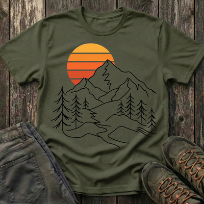 Retro Sunset Mountain Lines T-shirt