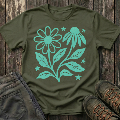 Flowers And Stars Ink Print T-shirt