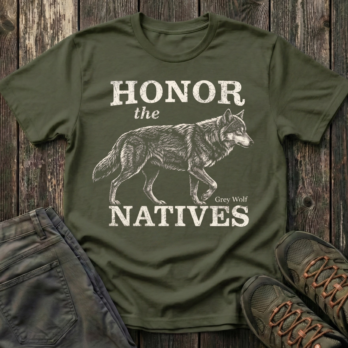 Honor The Natives Grey Wolf T-shirt