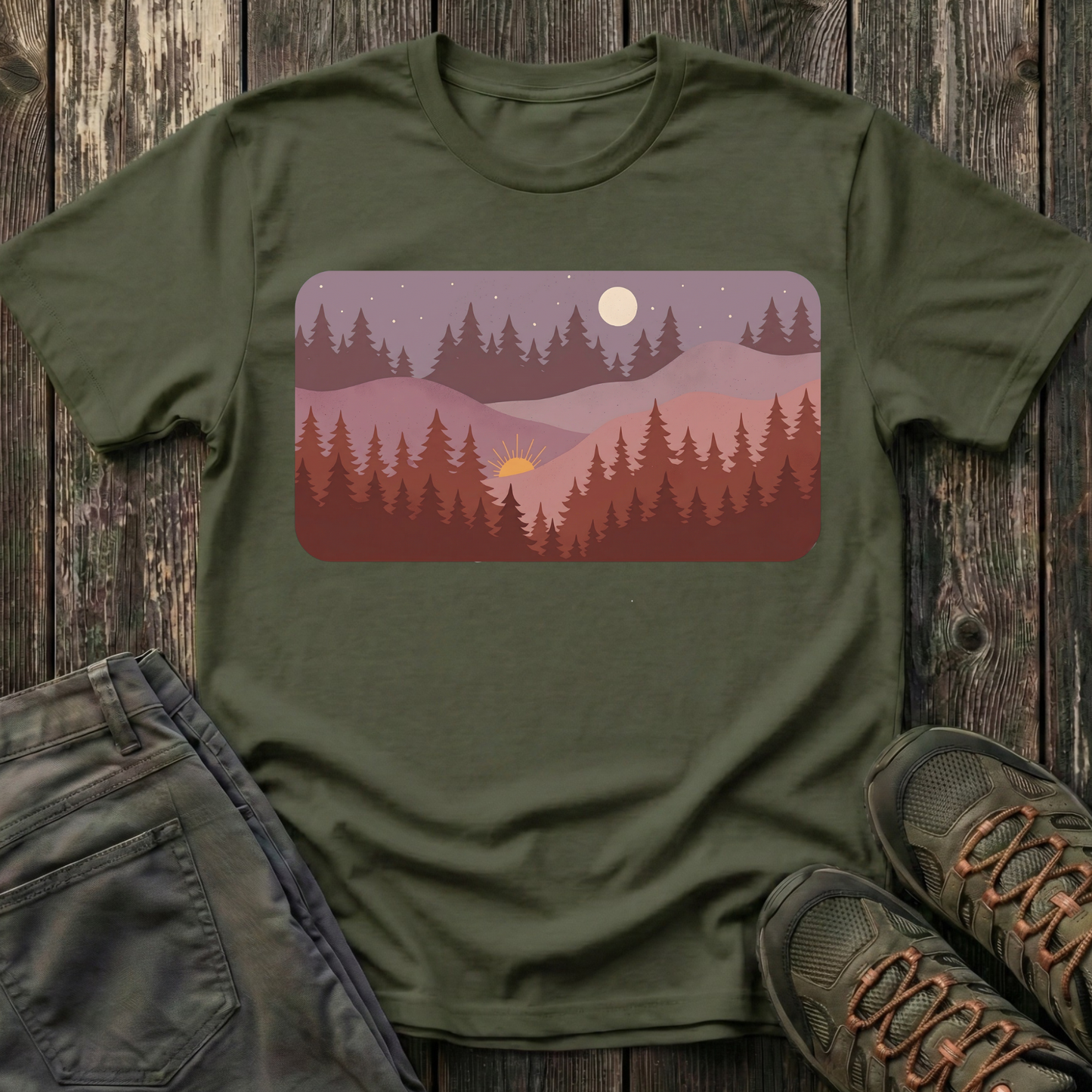 Sun Moon Layered Landscape T-shirt