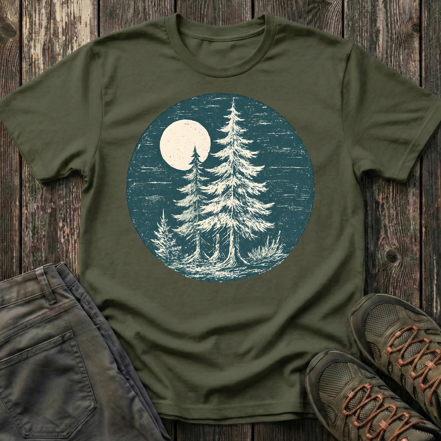 Hand Stamped Moonlit Forest T-shirt