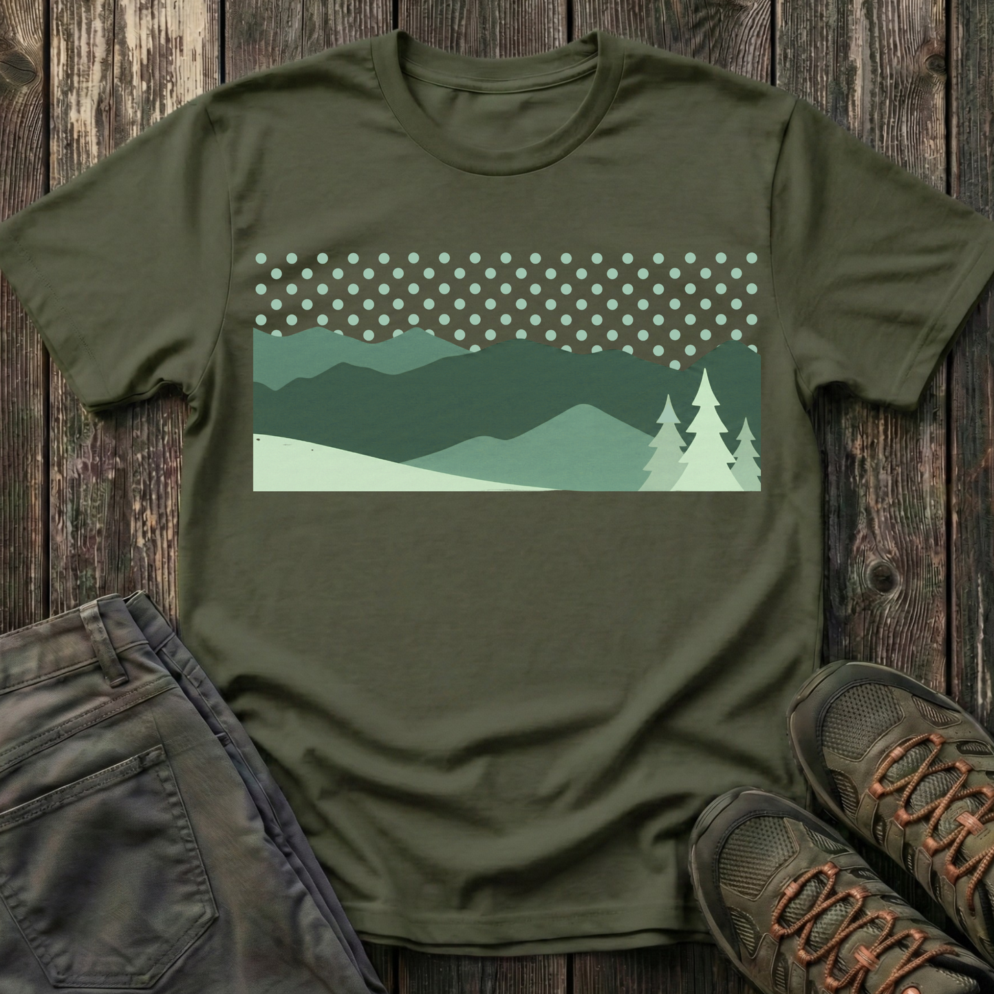Minimalist Green Mountain Landscape T-shirt