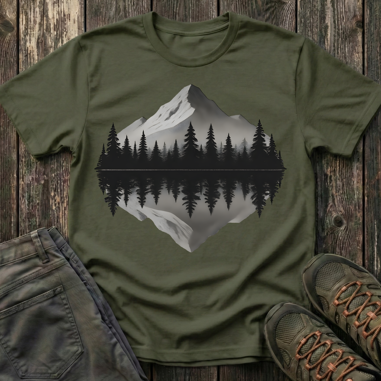 Greyscale Mountain Reflection T-shirt