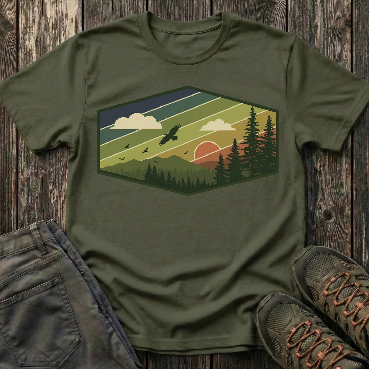 Retro Pine Forest Sunset T-shirt
