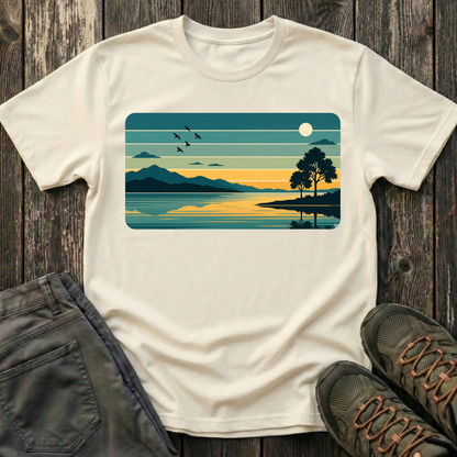 Retro Blue Sunset Over Lake T-shirt