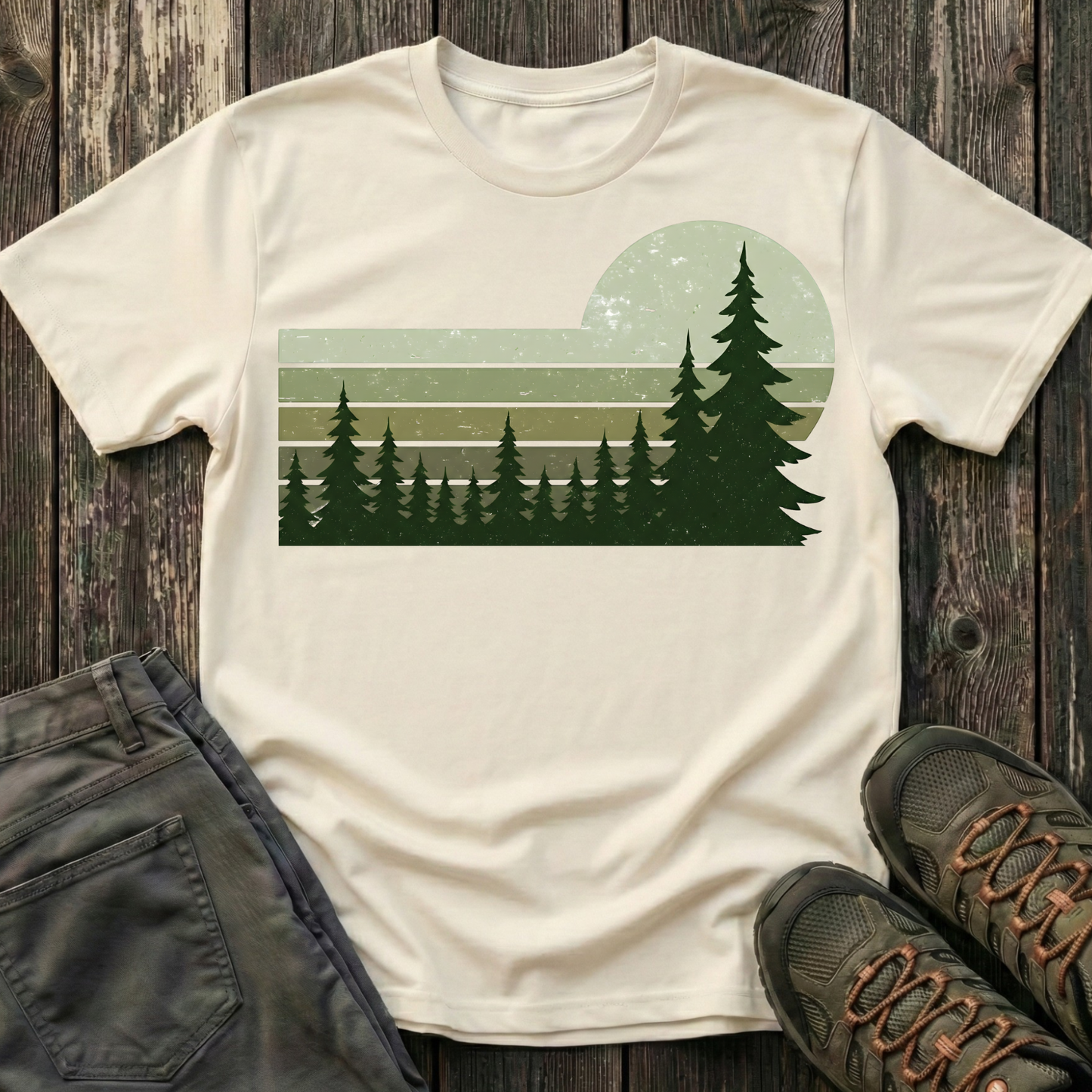 Retro Moss Green Sunset T-shirt