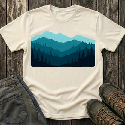 Layered Teal Mountain Landscape T-shirt