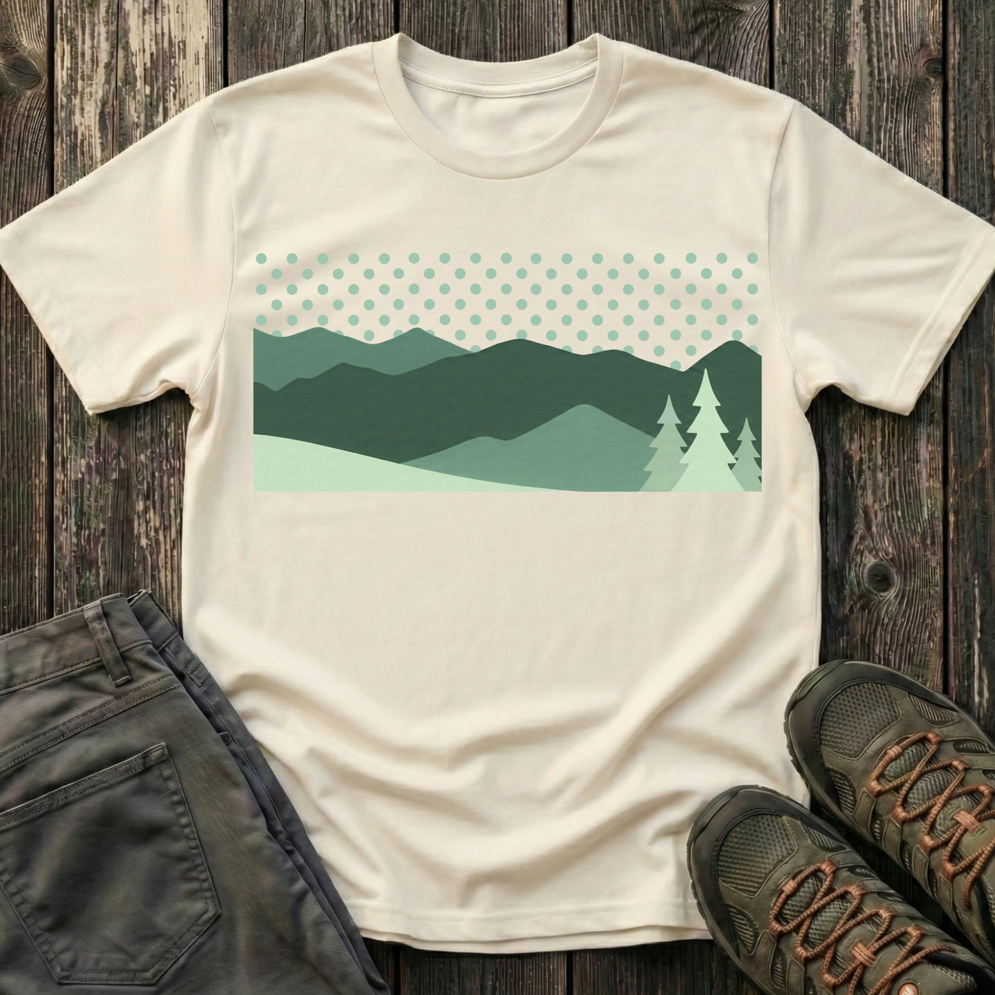 Minimalist Green Mountain Landscape T-shirt
