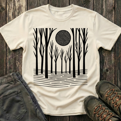Striped Moon Over Winter Forest T-shirt