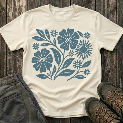 Flower Gathering Ink Print Moss T-shirt