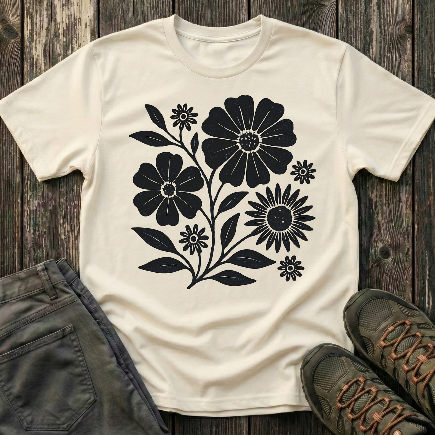 Botanical Portrait Black Ink Print T-shirt