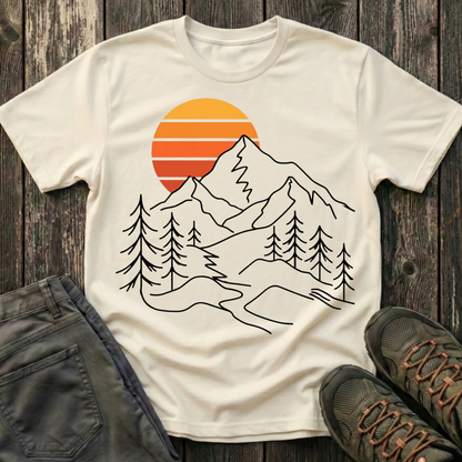 Retro Sunset Mountain Lines T-shirt
