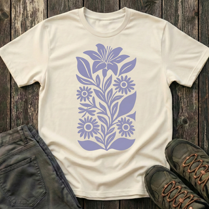Flower Gathering Ink Print Lilac T-shirt