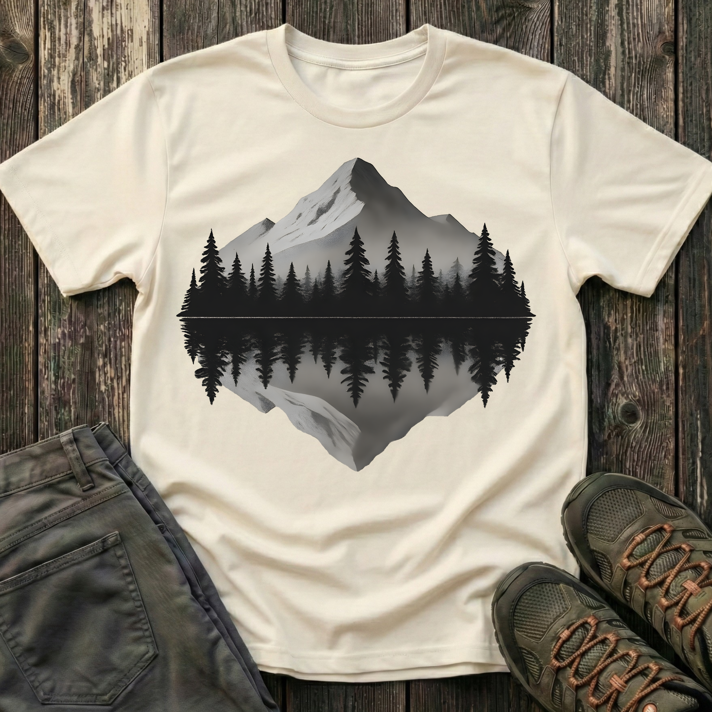 Greyscale Mountain Reflection T-shirt