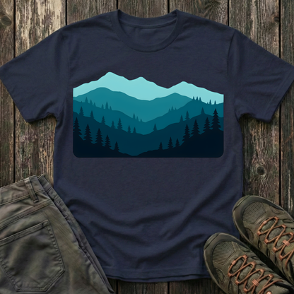Layered Teal Mountain Landscape T-shirt