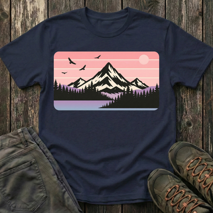 Retro Pink Mountain Peak Sunset T-shirt