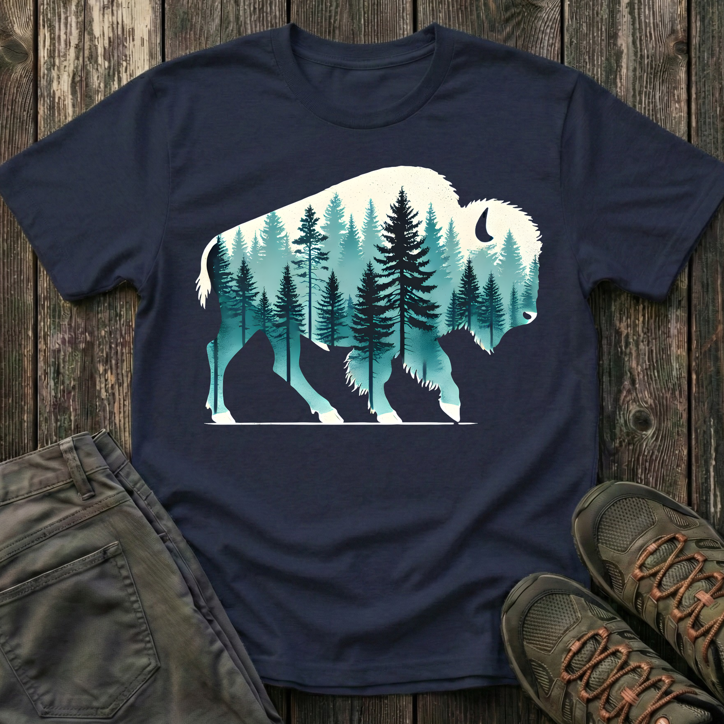 Snowbound Bison Landscape T-shirt