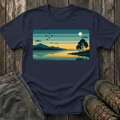Retro Blue Sunset Over Lake T-shirt