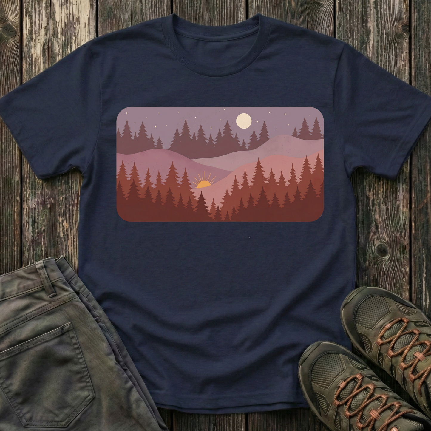 Sun Moon Layered Landscape T-shirt