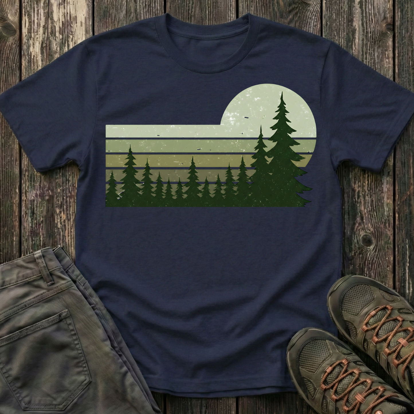 Retro Moss Green Sunset T-shirt