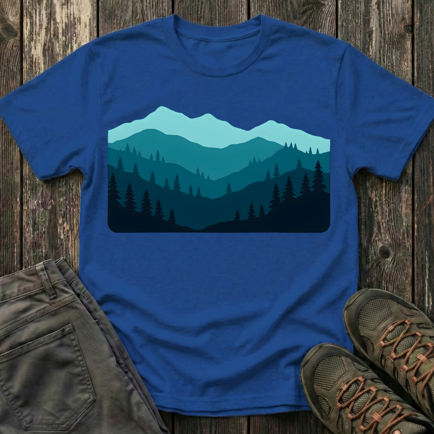 Layered Teal Mountain Landscape T-shirt