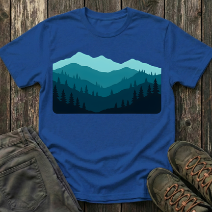 Layered Teal Mountain Landscape T-shirt
