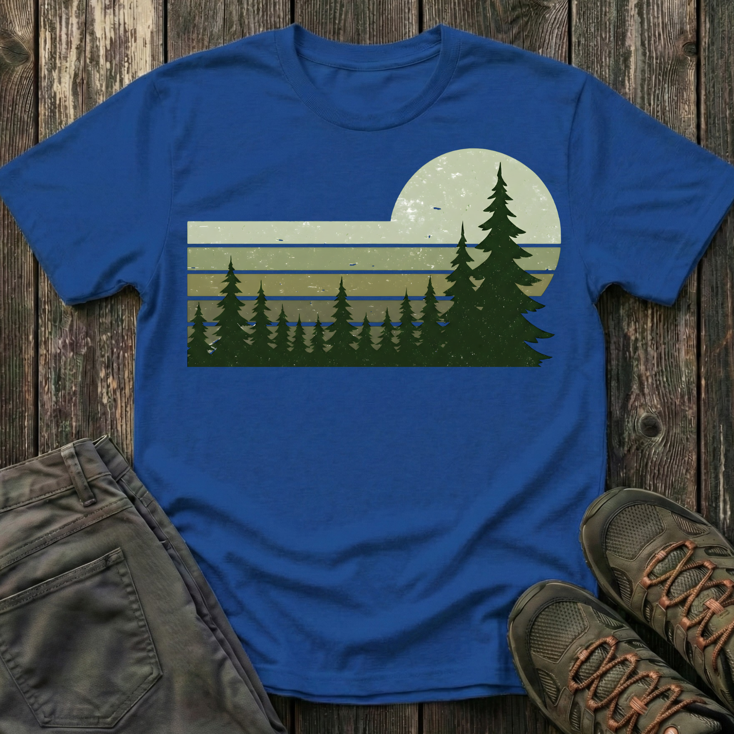 Retro Moss Green Sunset T-shirt