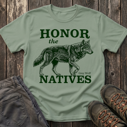Honor The Natives Grey Wolf T-shirt Green