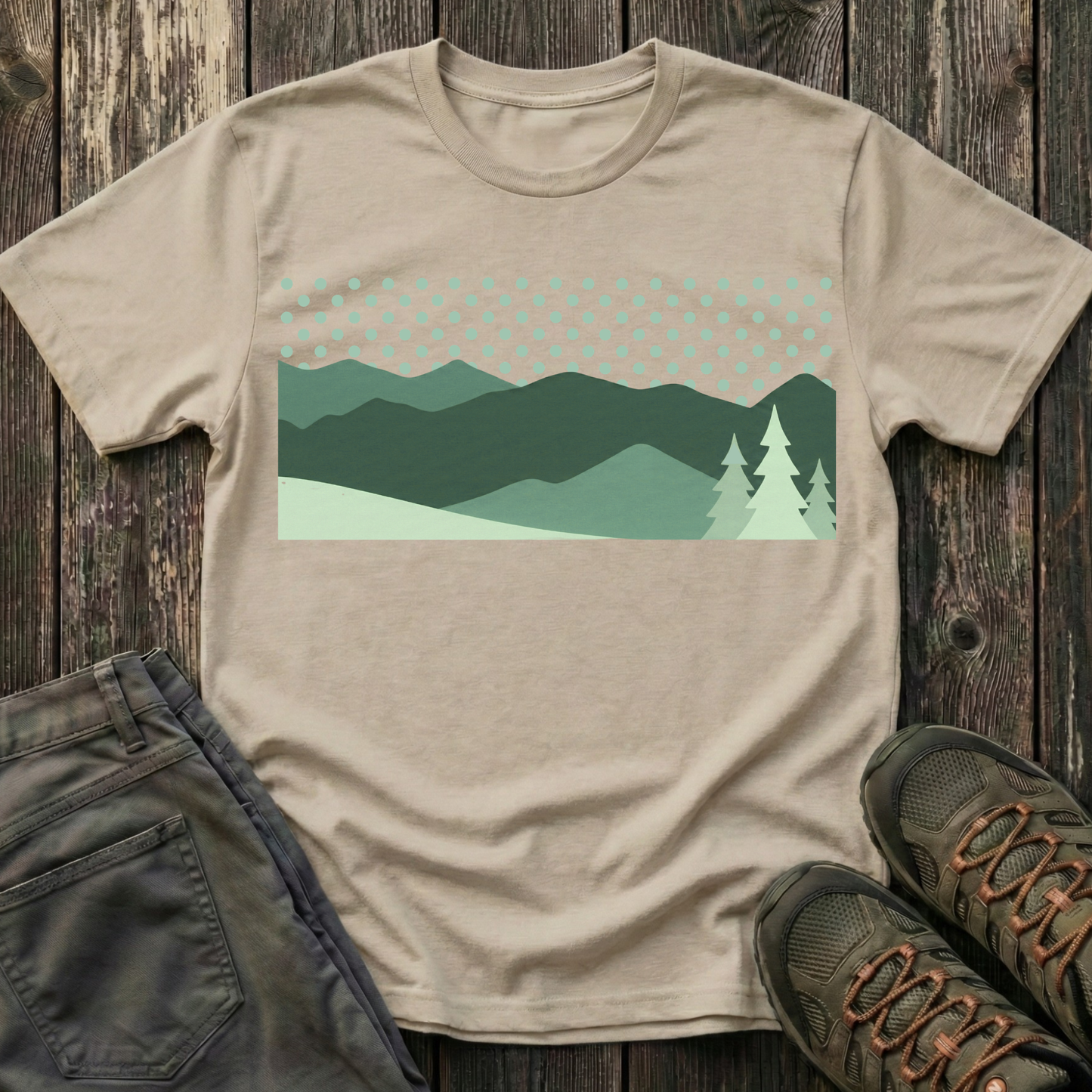 Minimalist Green Mountain Landscape T-shirt