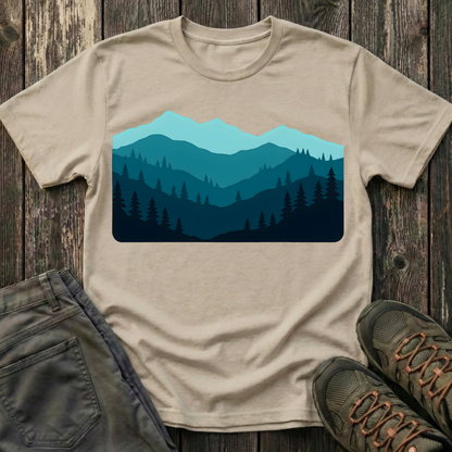 Layered Teal Mountain Landscape T-shirt