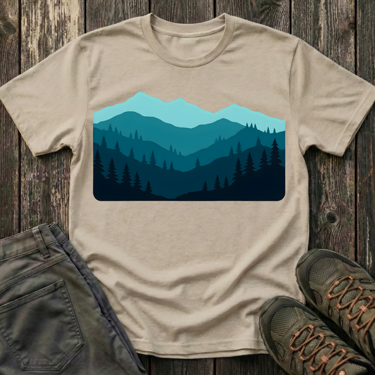 Layered Teal Mountain Landscape T-shirt