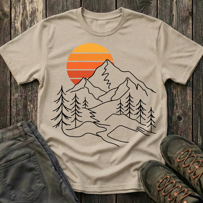 Retro Sunset Mountain Lines T-shirt