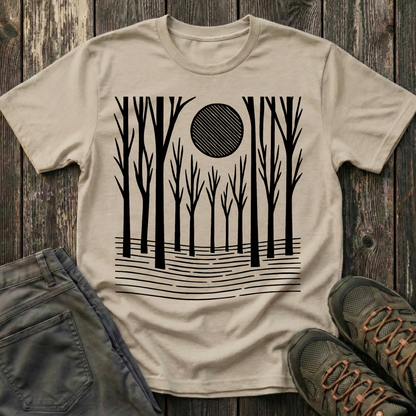 Striped Moon Over Winter Forest T-shirt