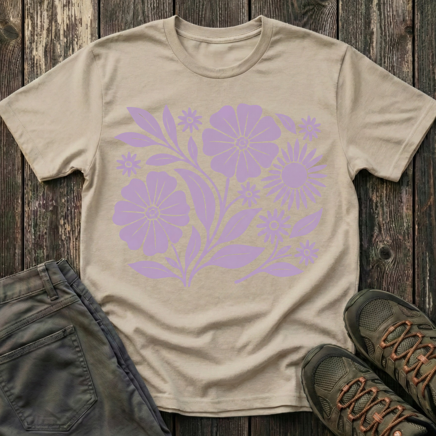 Flower Gathering Ink Print Violet T-shirt