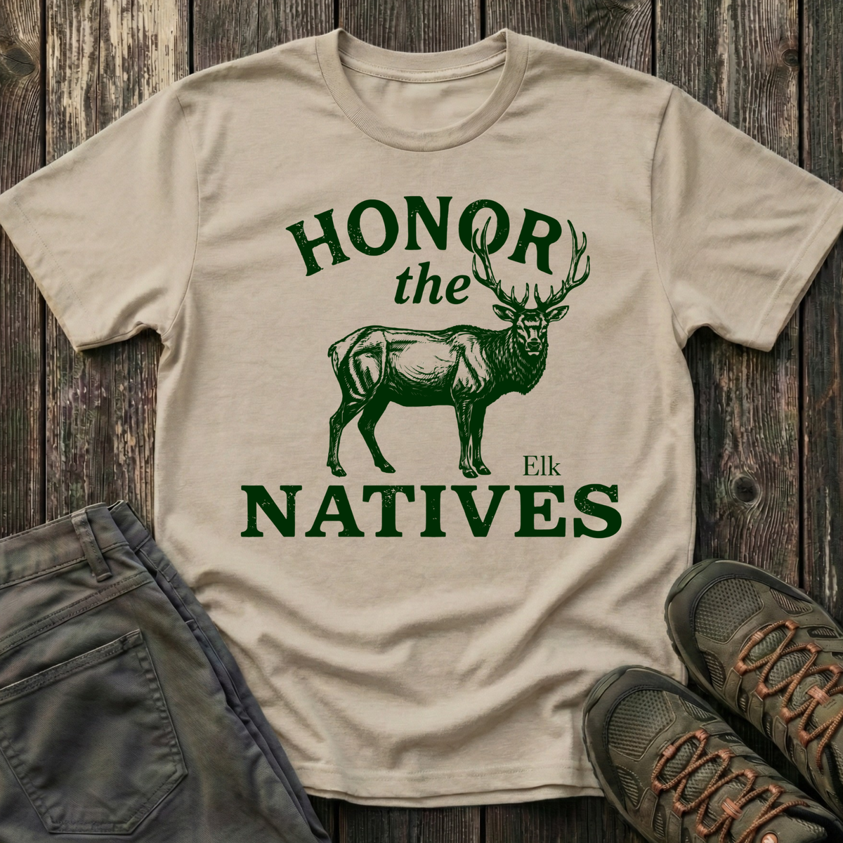 Honor The Natives Elk T-shirt Green
