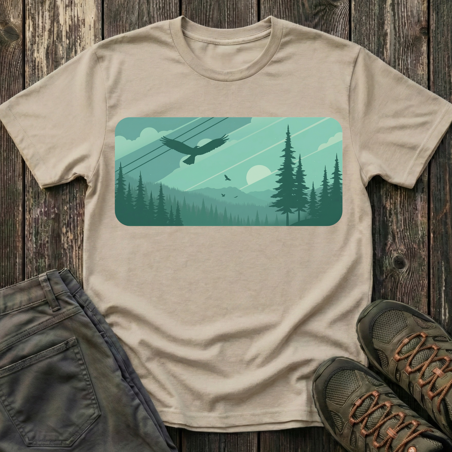 Soaring Eagle Over Green Pines T-shirt