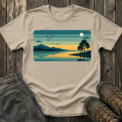 Retro Blue Sunset Over Lake T-shirt