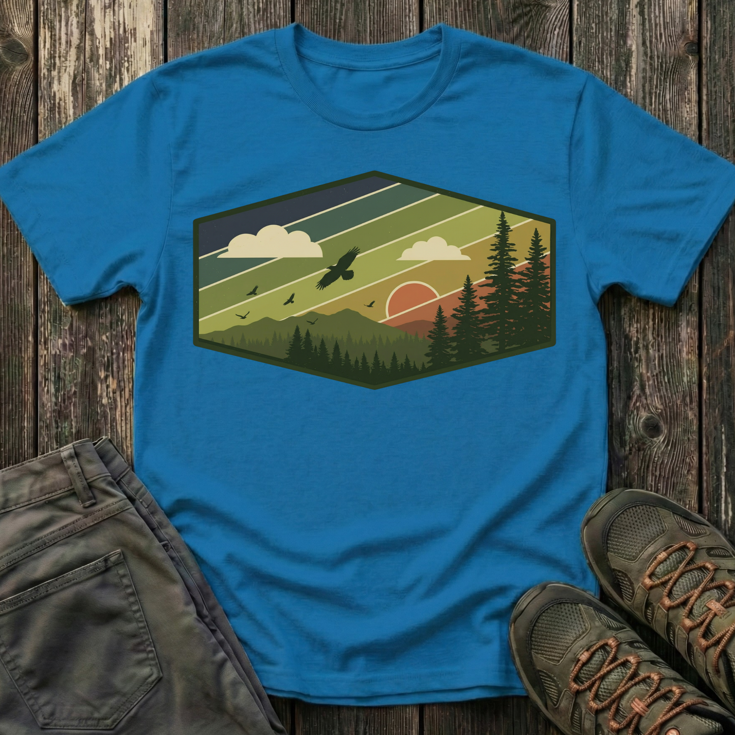 Retro Pine Forest Sunset T-shirt