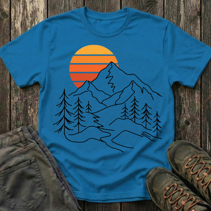 Retro Sunset Mountain Lines T-shirt