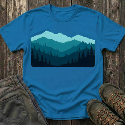Layered Teal Mountain Landscape T-shirt