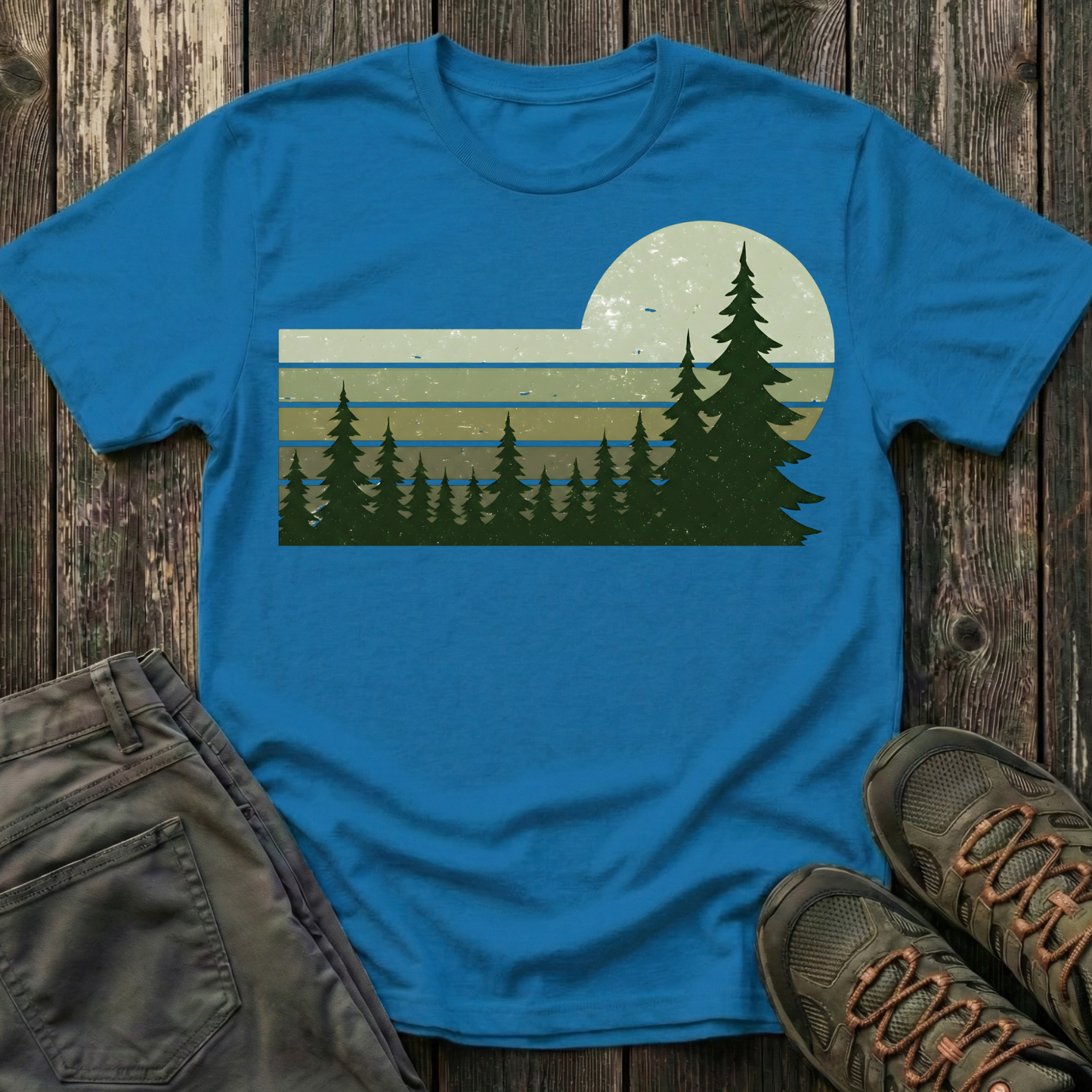 Retro Moss Green Sunset T-shirt