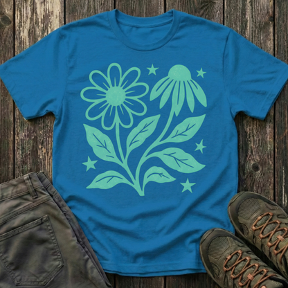 Flowers And Stars Ink Print T-shirt