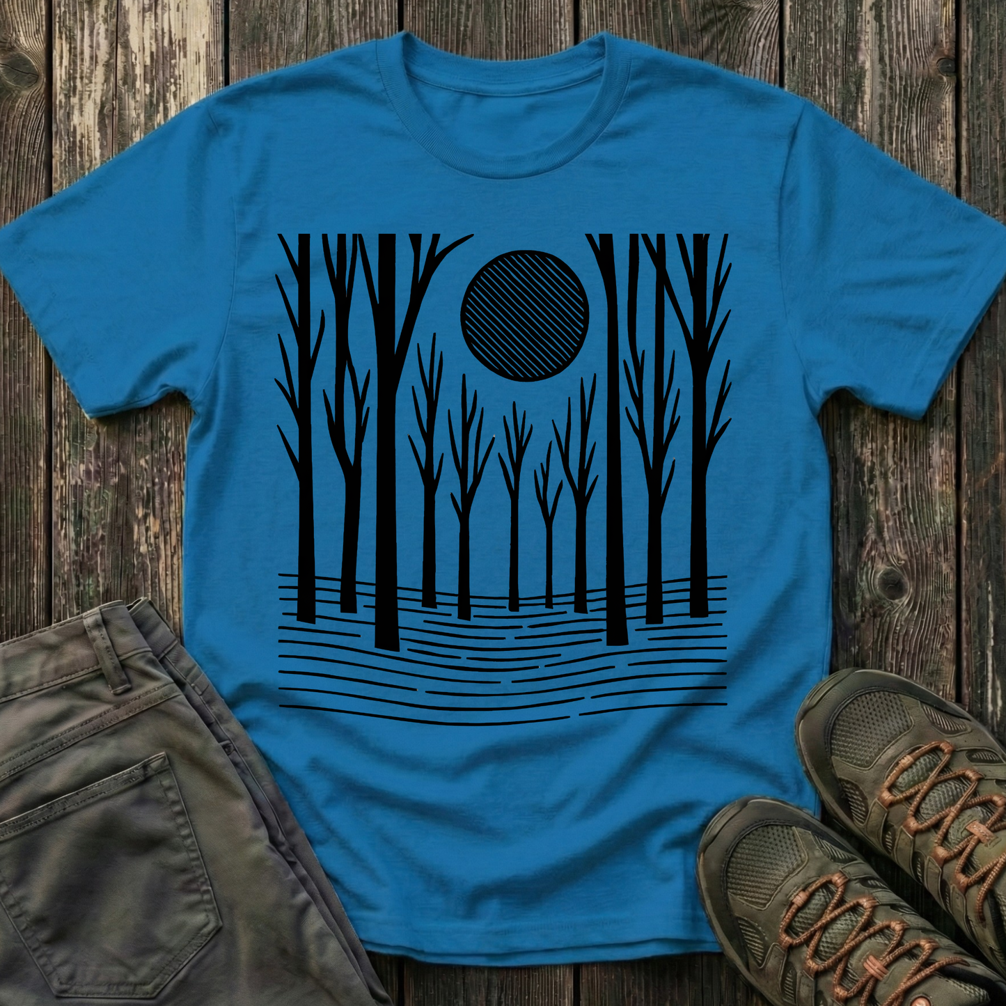 Striped Moon Over Winter Forest T-shirt