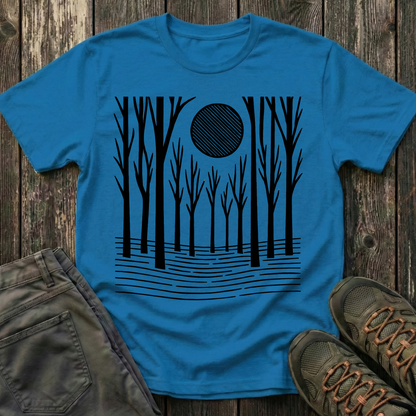 Striped Moon Over Winter Forest T-shirt