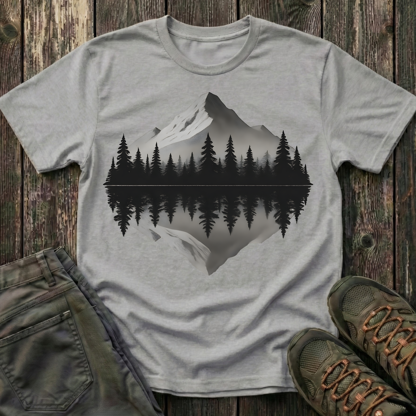 Greyscale Mountain Reflection T-shirt