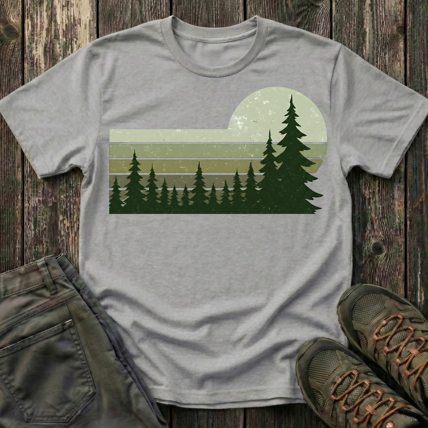 Retro Moss Green Sunset T-shirt